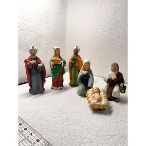 Dicksons Holy Family Mary Joseph Baby Jesus Wise Kings Pottery Nativity Set of 6